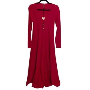 Indies Dress Womens Size 4 US Long Sleeve Maxi  Red Luxury French Designer NWT